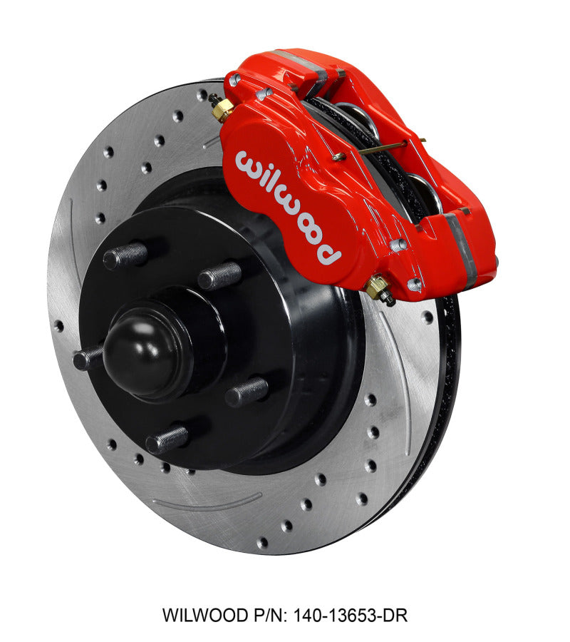 Wilwood Forged Dynalite-M Front Kit 11.30in 1 PC Rotor&amp;Hub Drill-Red 60-68 Ford / Mercury Full Size