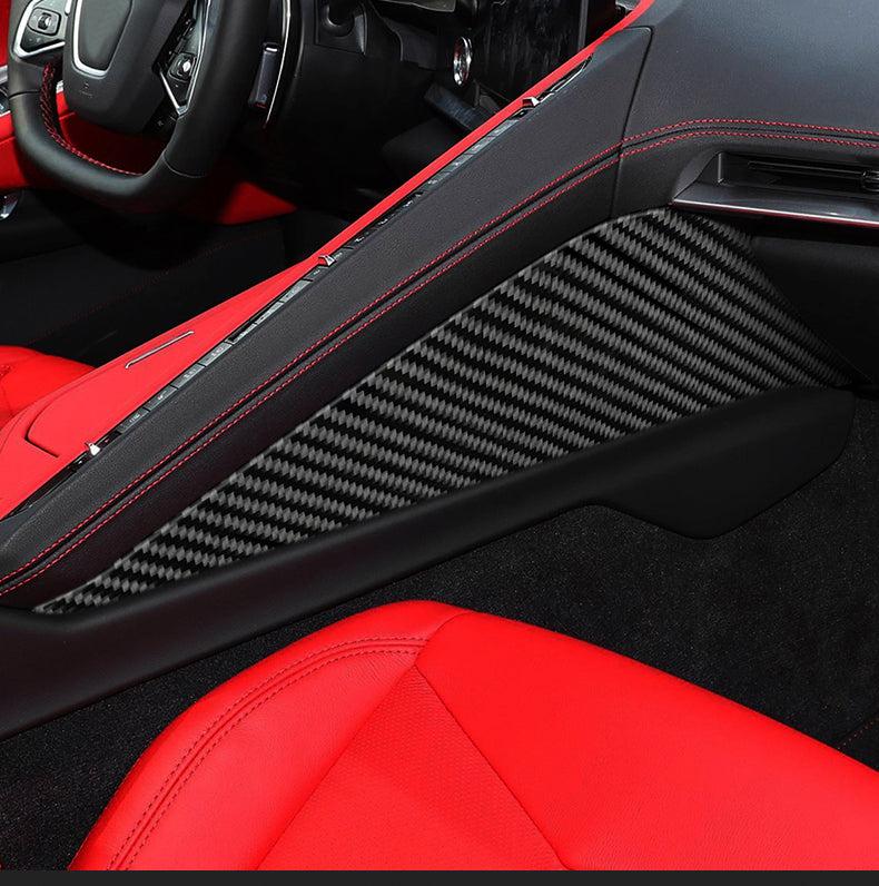 20+ Corvette C8 Platinum Series Dry Carbon Fiber Center Console Side Lower Trim Covers w/ Gloss Finish by CPG