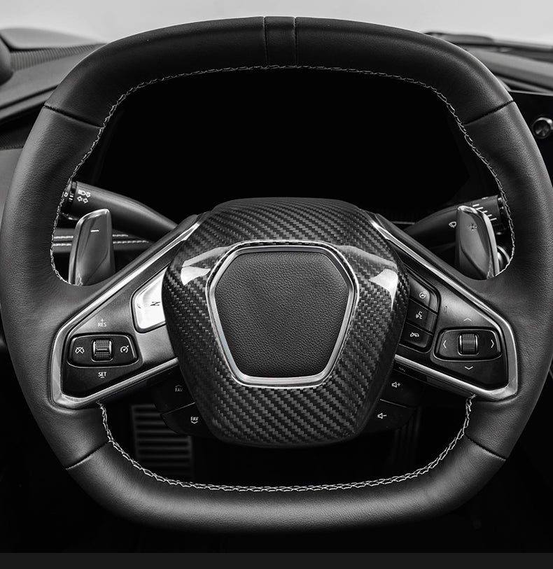 20+ Corvette C8 Platinum Series Dry Carbon Fiber Airbag Outer Cover w/ Gloss Finish by CPG