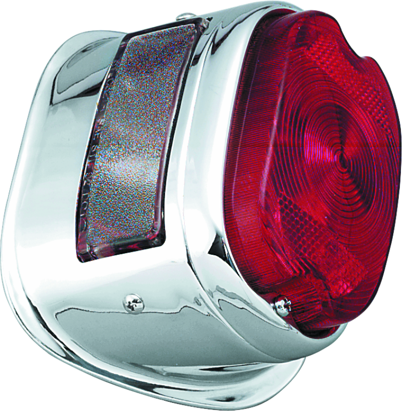 Bikers Choice 56-72 Big Twin &amp; XL Chrome Taillight W/Red Lens &amp; Top License Light Repl H-D 68010-64B