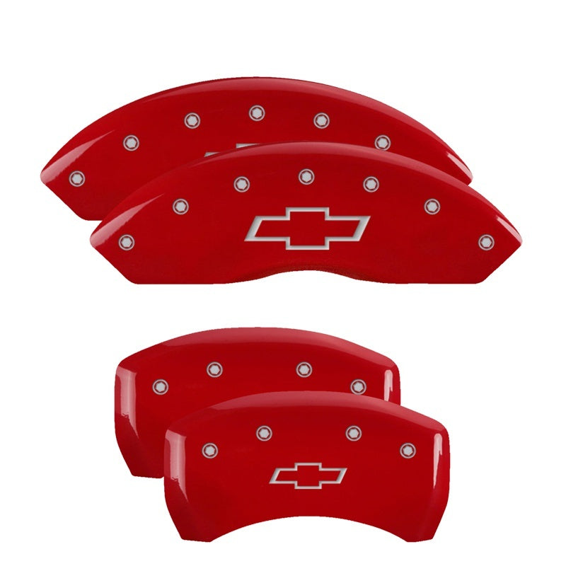 MGP 4 Caliper Covers Engraved Front &amp; Rear Bowtie Red finish silver ch