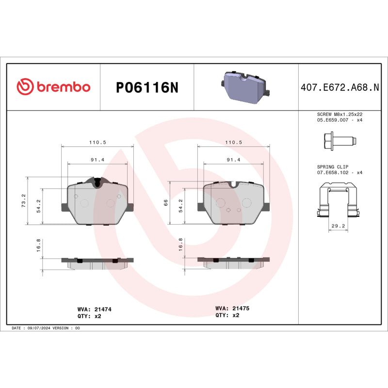 Brembo OE 20-23 BMW M340i/19-23 Z4/20-24 Toyota GR Supra PRIME Ceramic Brake Pad - Rear