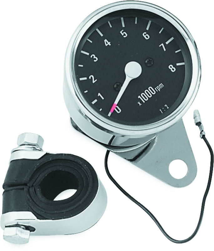 Bikers Choice Big Twin &amp; XL Mechanical Custom Mini Tachometer Black Face 8000 Rpm 2 1/2 Inch