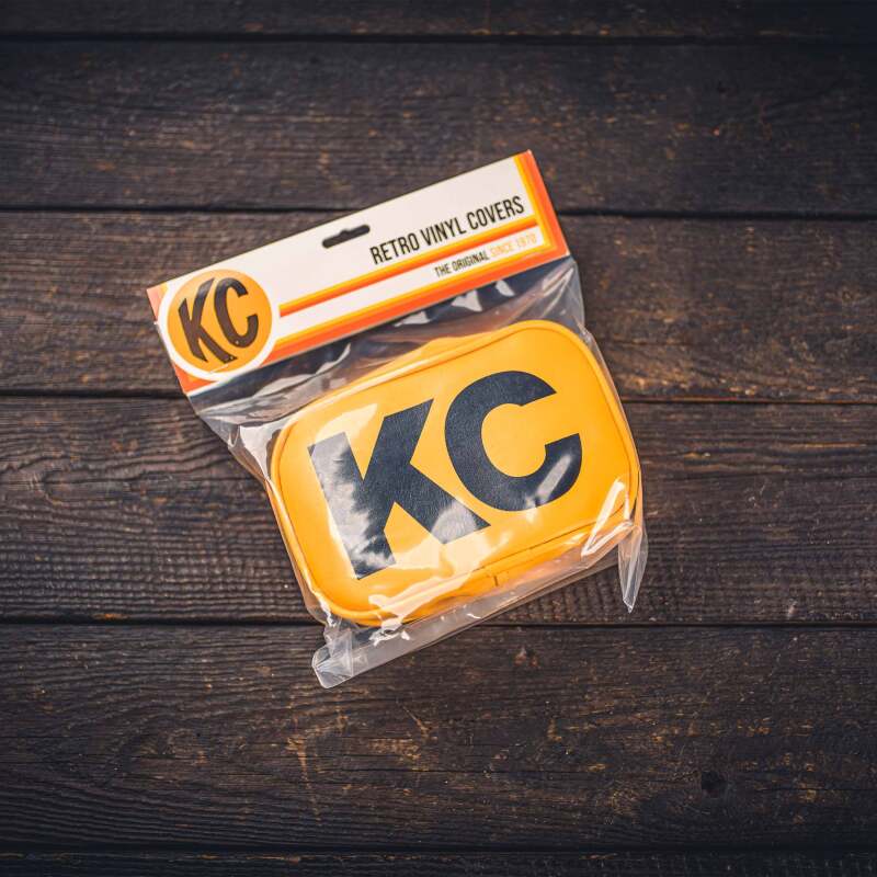 KC HiLiTES Retro 5in x 7in Rectangular Yellow Vinyl Light Cover w/ Black KC Logo (Pair)