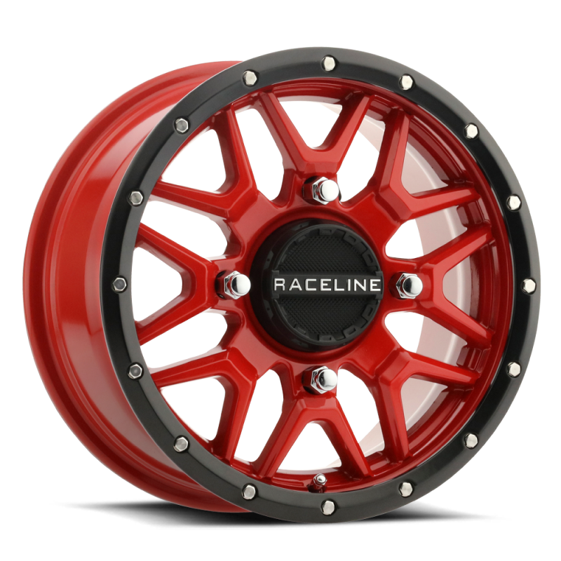 Raceline A94R Krank 14x7in / 4x156 BP / 38mm Offset / 132.5mm Bore - Red &amp; Black Lip Wheel