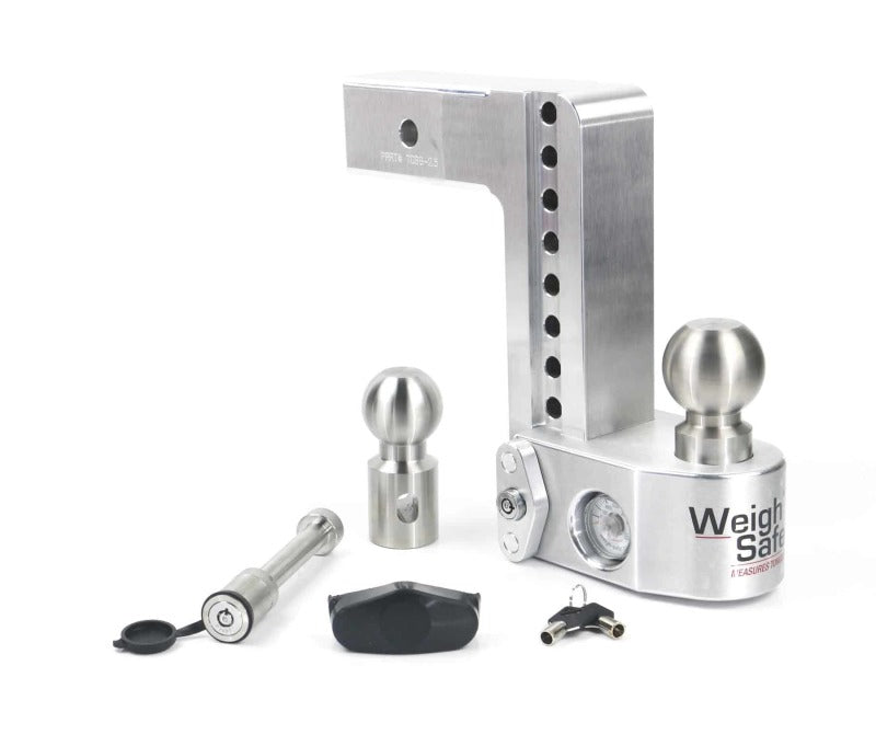 Weigh Safe 8in Drop Hitch w/Built-in Scale &amp; 2.5in Shank (10K/18.5K GTWR) w/WS05 - Aluminum