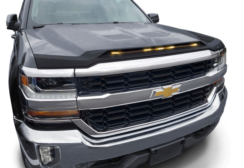 AVS 2016-2018 Chevy Silverado 1500 Aeroskin Low Profile Hood Shield w/ Lights - Black