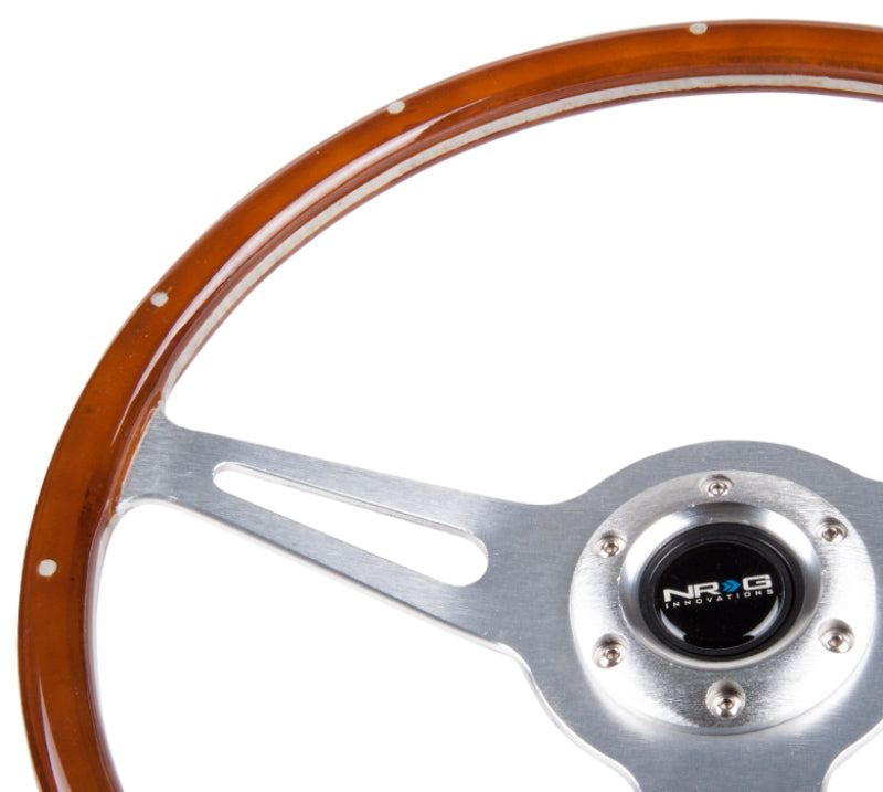NRG Classic Wood Grain Steering Wheel (365mm) Wood w/Metal Inserts &amp; Brushed Alum. 3-Spoke Center