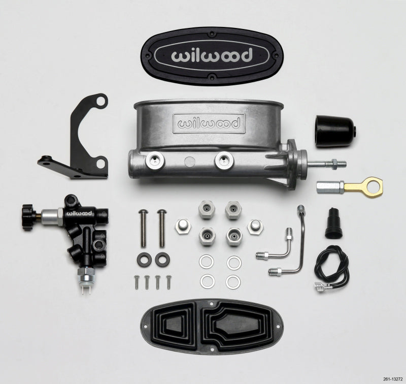 Wilwood HV Tandem M/C Kit w L/H Bracket &amp; Prop Valve - 7/8in Bore-W/Pushrod - Early Mustang