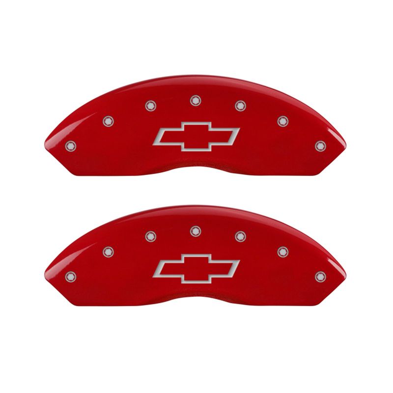 MGP 4 Caliper Covers Engraved Front &amp; Rear Bowtie Red finish silver ch