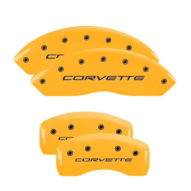 MGP 4 Caliper Covers Engraved Front &amp; Rear C5/Corvette Yellow finish black ch