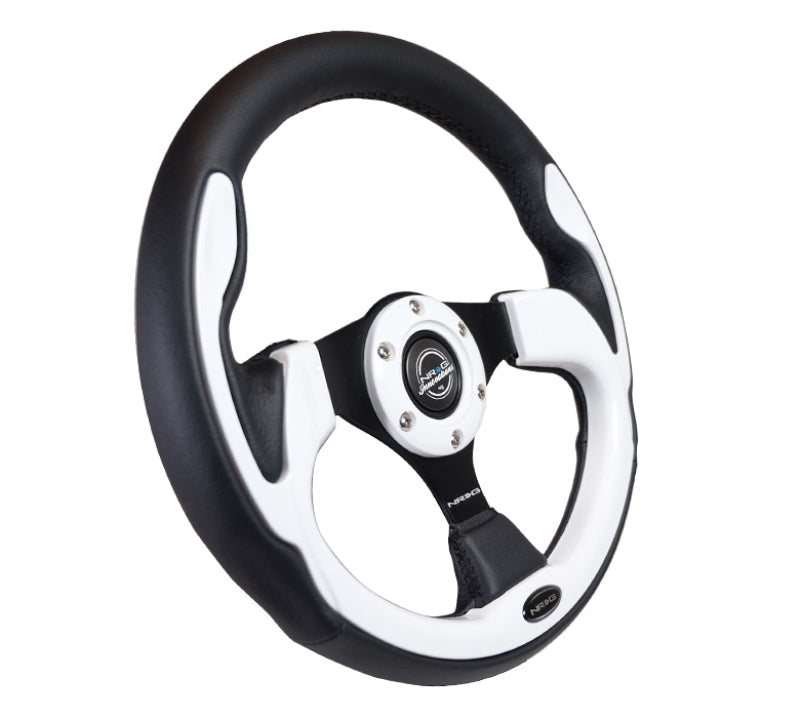 NRG Reinforced Steering Wheel (320mm) Blk w/White Trim &amp; 4mm 3-Spoke