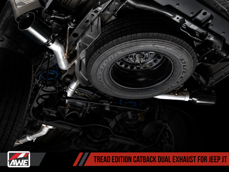 AWE Tuning 20-21 Jeep Gladiator JT 3.6L Tread Edition Cat-Back Dual Exhaust - Diamond Black Tip