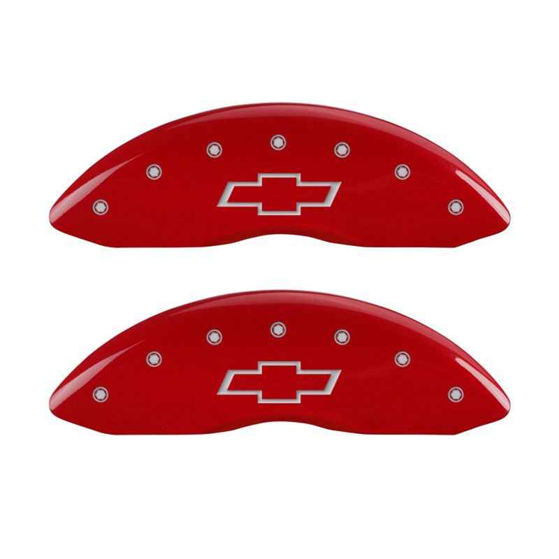 MGP 4 Caliper Covers Engraved Front &amp; Rear Bowtie Red finish silver ch
