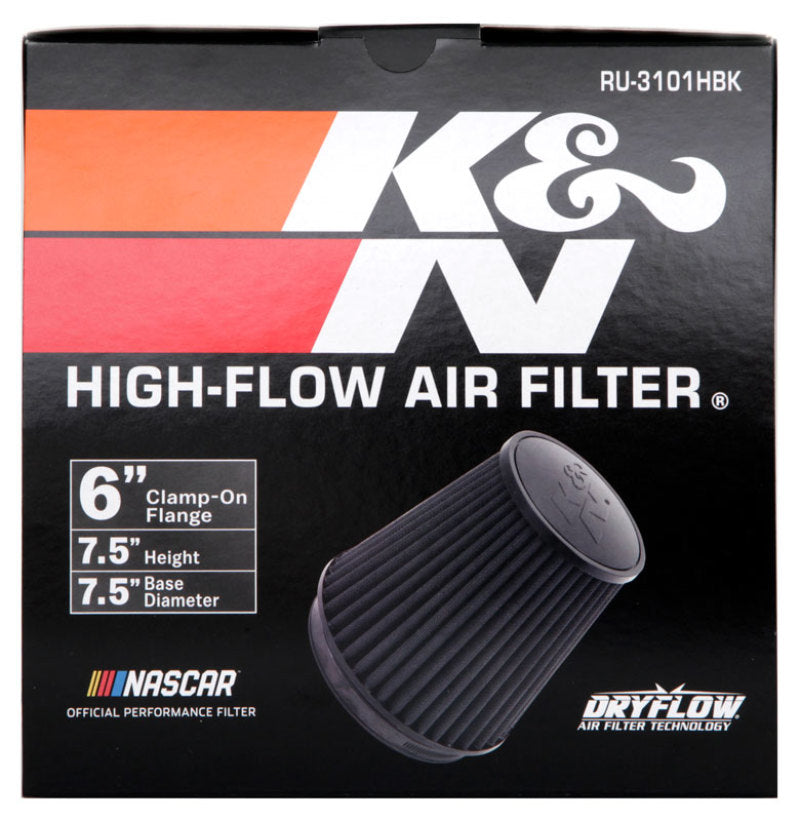 K&amp;N Universal Rubber Filter Round Tapered 6in Flange ID x 7.5in Base OD x 5.25in Top OD x 8in Height