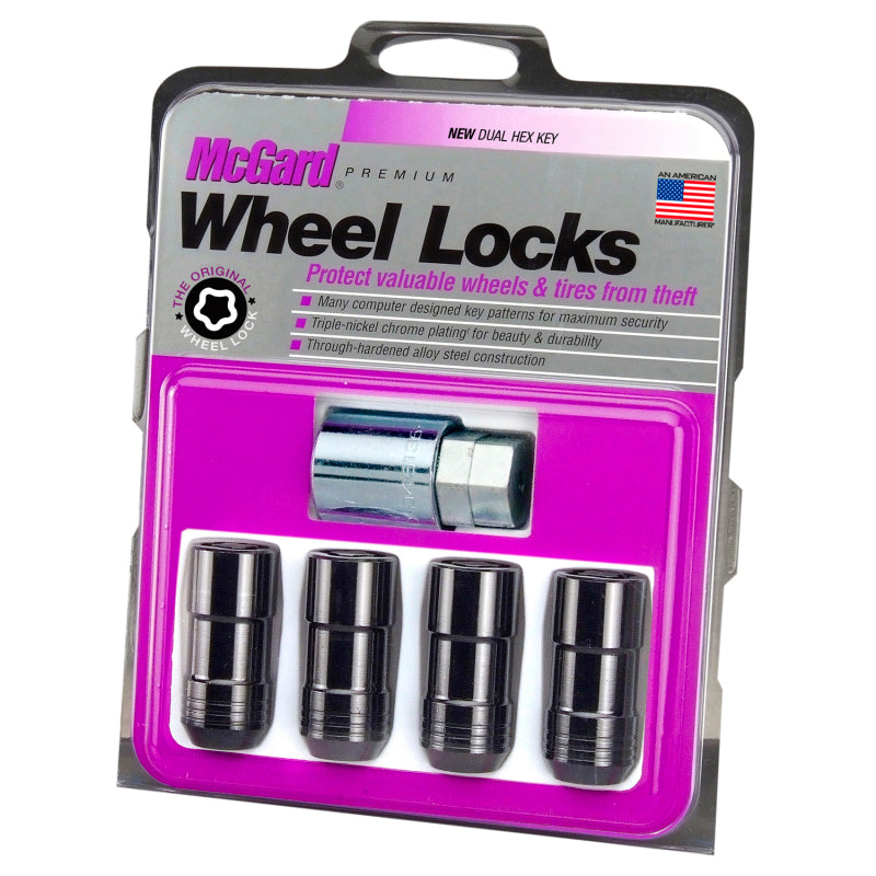 McGard Wheel Lock Nut Set - 4pk. (Cone Seat) M14X1.5 / 21mm &amp; 22mm Dual Hex / 1.965in. L - Black