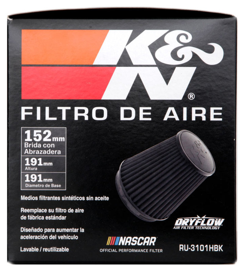 K&amp;N Universal Rubber Filter Round Tapered 6in Flange ID x 7.5in Base OD x 5.25in Top OD x 8in Height