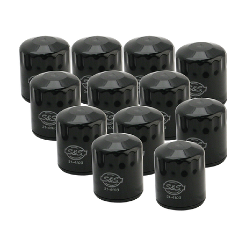 S&amp;S Cycle 99-18 BT/2017+ M8/X-Wedge Black Oil Filter - 12 Pack