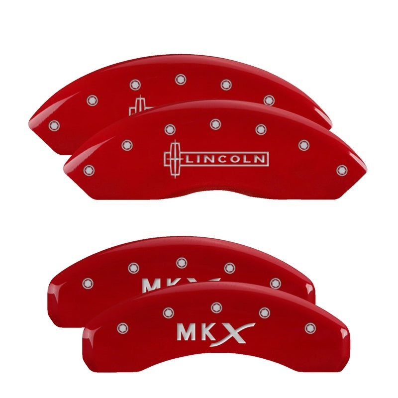 MGP 4 Caliper Covers Engraved Front &amp; Rear Cursive/Cadillac Red finish silver ch