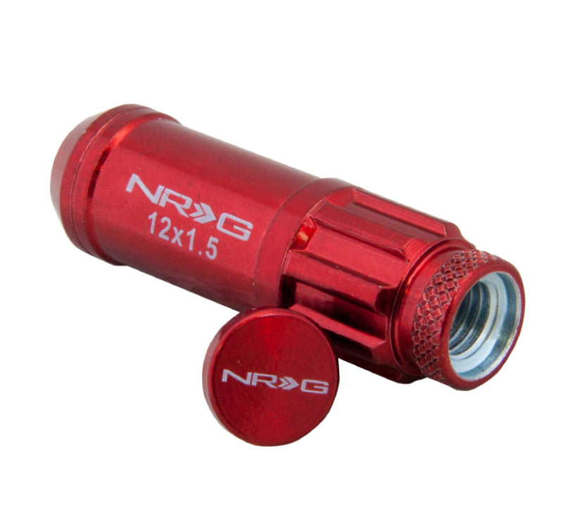 NRG 700 Series M12 X 1.5 Steel Lug Nut w/Dust Cap Cover Set 21 Pc w/Locks &amp; Lock Socket - Red