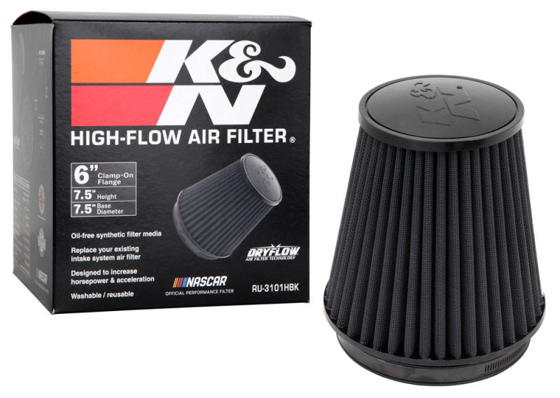 K&amp;N Universal Rubber Filter Round Tapered 6in Flange ID x 7.5in Base OD x 5.25in Top OD x 8in Height