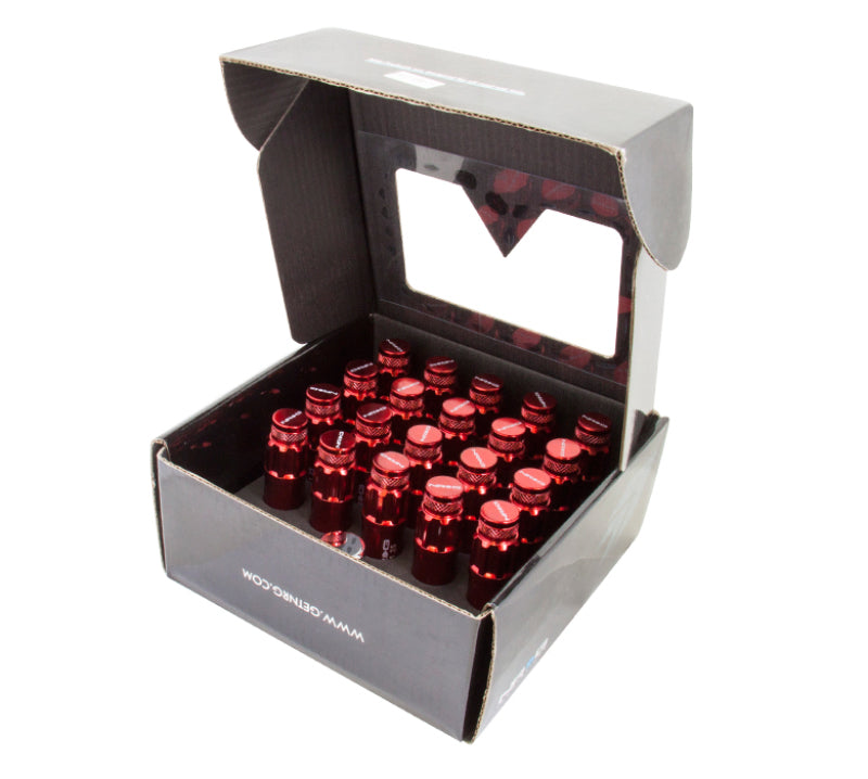 NRG 700 Series M12 X 1.5 Steel Lug Nut w/Dust Cap Cover Set 21 Pc w/Locks &amp; Lock Socket - Red