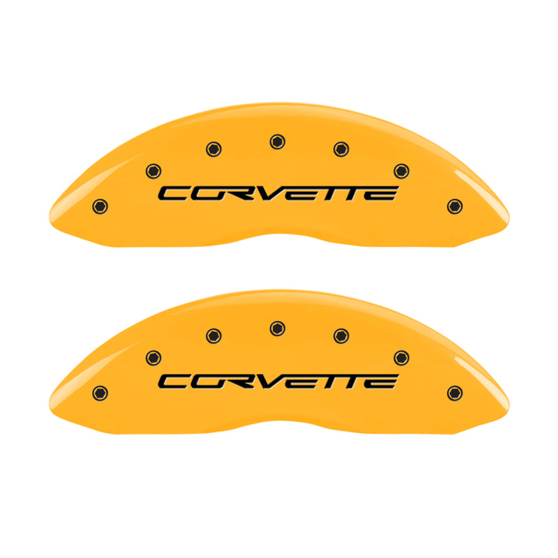 MGP 4 Caliper Covers Engraved Front &amp; Rear C6/Corvette Yellow finish black ch