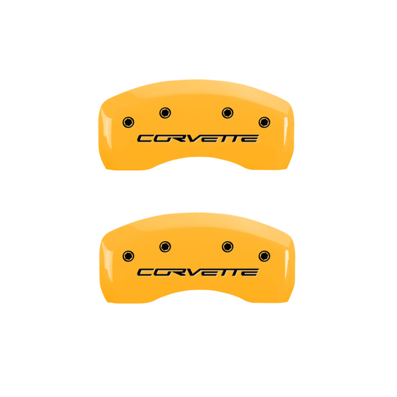 MGP 4 Caliper Covers Engraved Front &amp; Rear C6/Corvette Yellow finish black ch