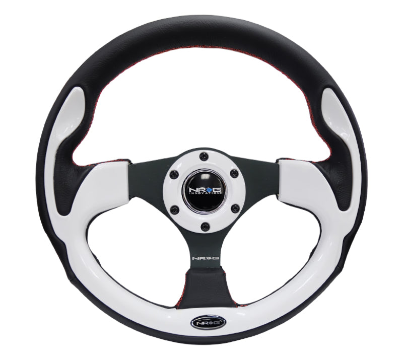 NRG Reinforced Steering Wheel (320mm) Blk w/White Trim &amp; 4mm 3-Spoke