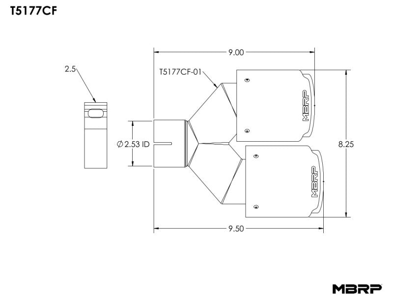 MBRP Universal Carbon Fiber Dual Tip 4in OD/2.5in Inlet