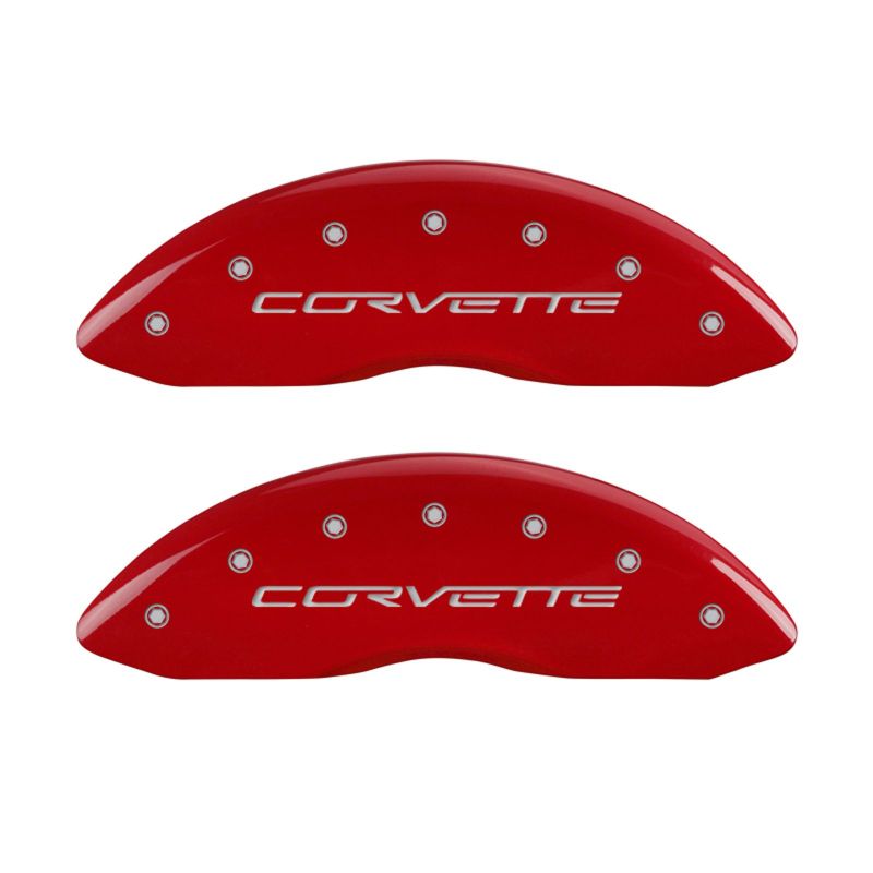 MGP 4 Caliper Covers Engraved Front &amp; Rear C6/Corvette Red finish silver ch