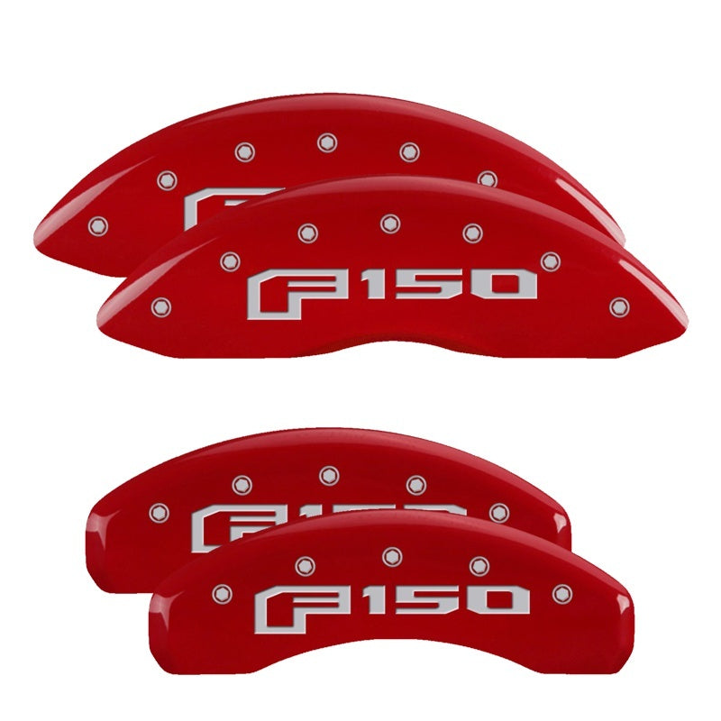MGP 4 Caliper Covers Engraved Front &amp; Rear 2015 Ford F-150 Red Finish Silver Characters
