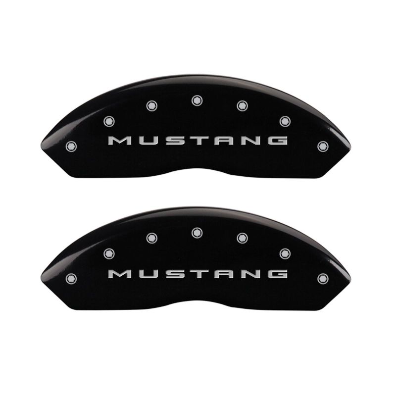 MGP 4 Caliper Covers Engraved Front 2015/Mustang Engraved Rear 2015/Bar &amp; Pony Black finish slvr ch