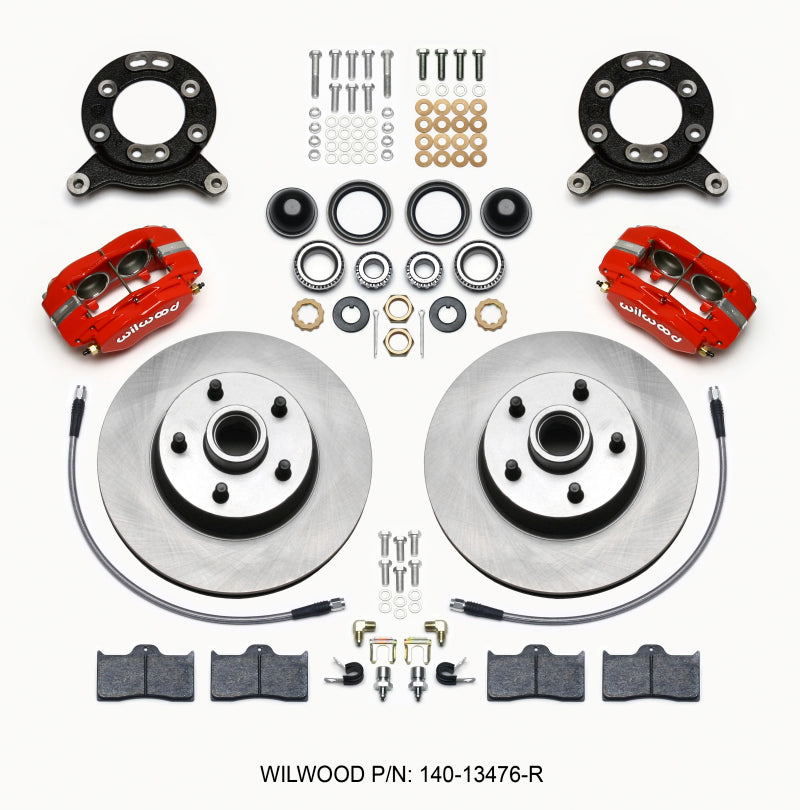 Wilwood Forged Dynalite-M Front Kit 11.30in 1 PC Rotor&amp;Hub Red 1965-1969 Mustang Disc &amp; Drum Spindle