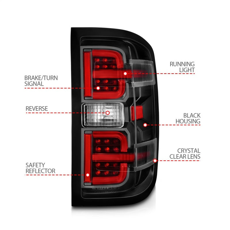 ANZO 15-19 Chevy Silverado 2500HD/3500HD (Halgn Only) LED Tail Lights w/Black Light Bar &amp; Clear Lens