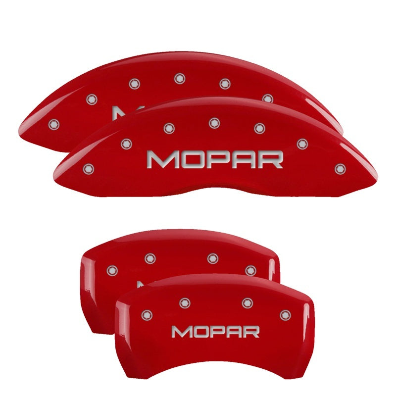 MGP 4 Caliper Covers Engraved Front &amp; Rear MOPAR Red finish silver ch