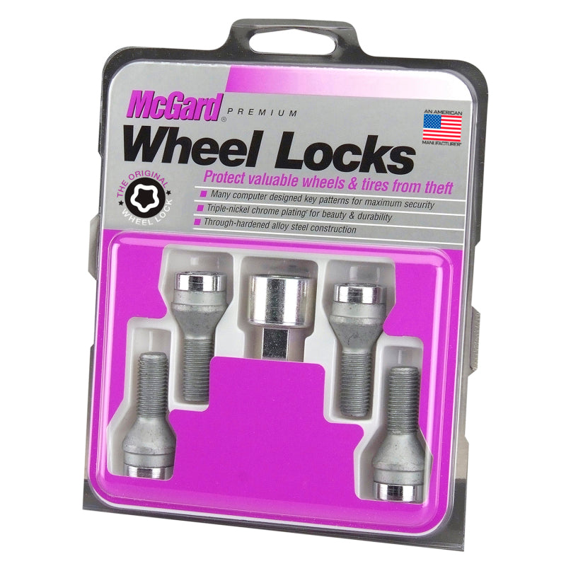 McGard Wheel Lock Bolt Set - 4pk. (Cone Seat) M14X1.25 / 17mm Hex / 27.3mm Shank Length - Chrome