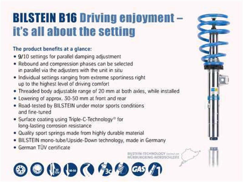 Bilstein B16 (PSS10) 12-13 BMW 328i 2.0L &amp; 3.0L/335i 3.0L Front &amp; Rear Performance Suspension System