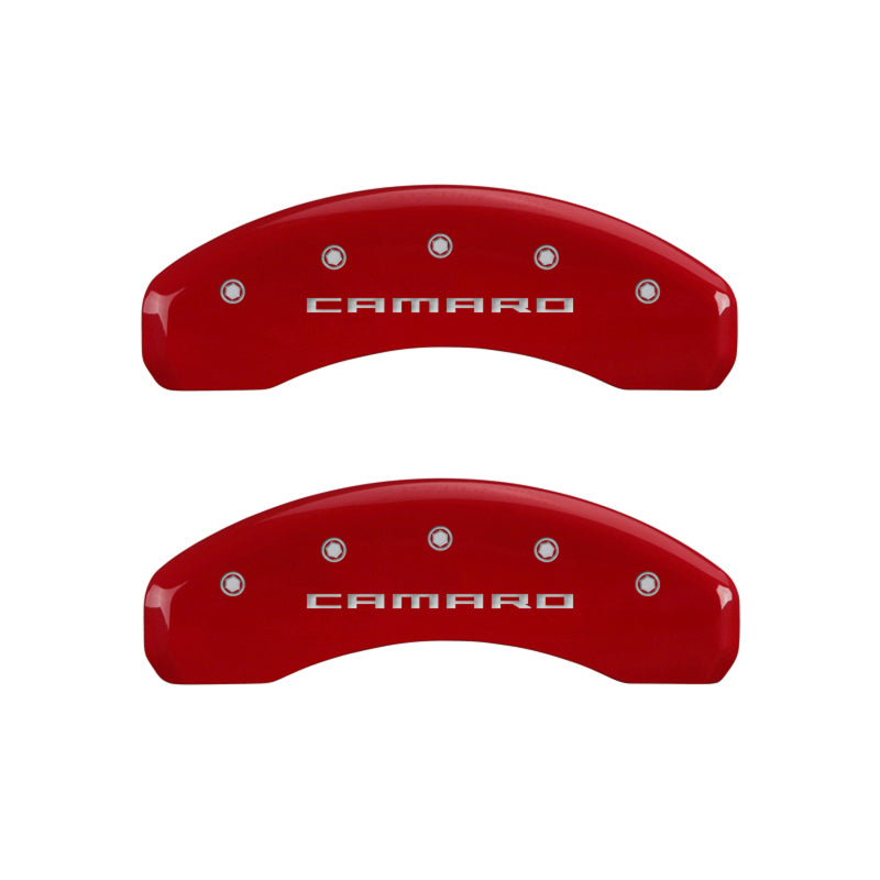 MGP 4 Caliper Covers Engraved Front &amp; Rear Gen 5/Camaro Red finish silver ch