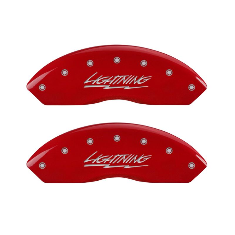 MGP 4 Caliper Covers Engraved Front &amp; Rear Lightning Red finish silver ch