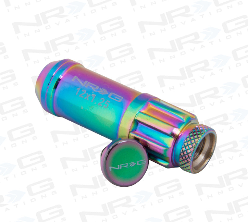 NRG 700 Series M12 X 1.25 Steel Lug Nut w/Dust Cap Cover Set 21 Pc w/Locks &amp; Lock Socket - Neochrome