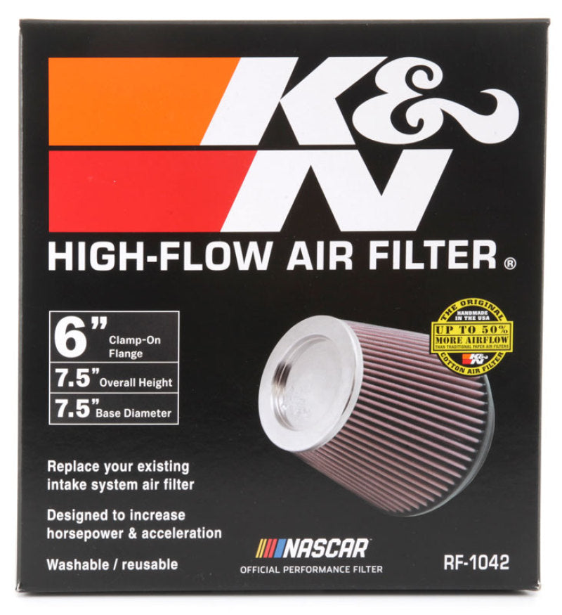 K&amp;N Round Tapered Universal Air Filter 6in Flange ID x 7.5in Base OD x 5in Top OD x 6.5in Height