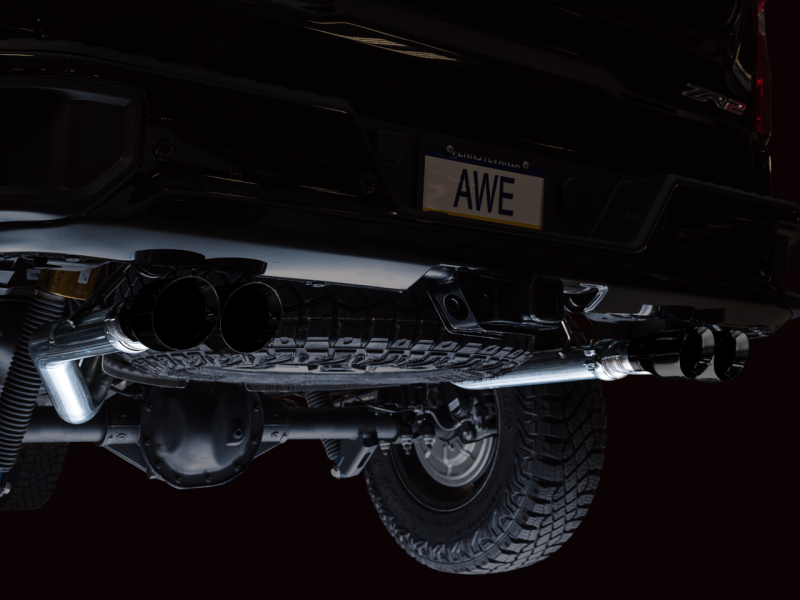 AWE Tuning 22-23 GMC Sierra 1500 AT4X 6.2L 0FG Catback Split Dual (Flat Bumper) - Diamond Black Tips