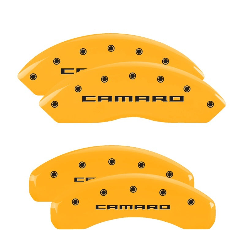 MGP 4 Caliper Covers Engraved Front &amp; Rear Gen 5/Camaro Yellow finish black ch