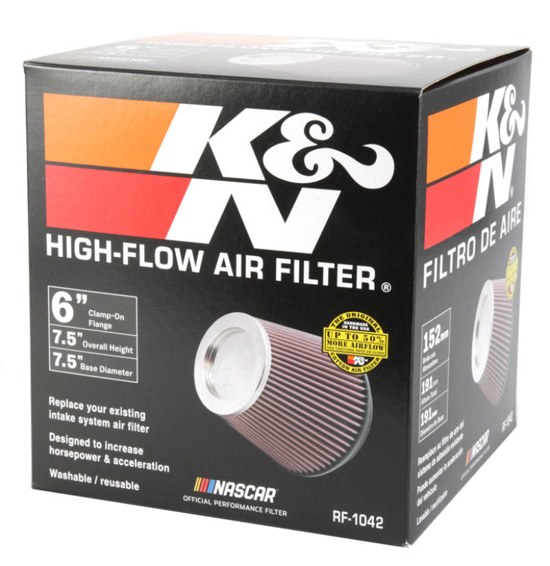 K&amp;N Round Tapered Universal Air Filter 6in Flange ID x 7.5in Base OD x 5in Top OD x 6.5in Height