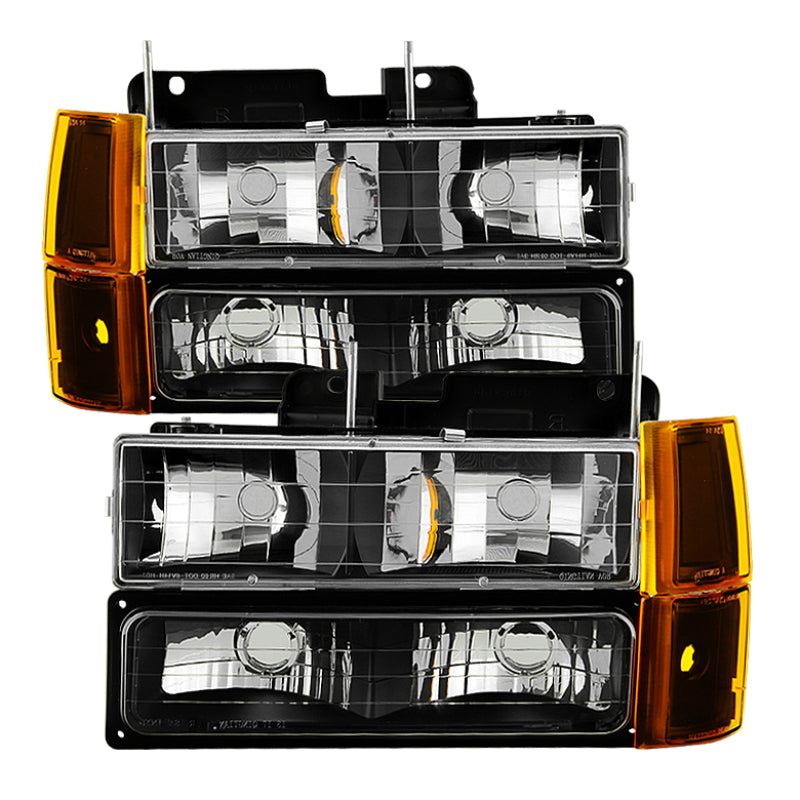 Xtune GMC Yukon 94-99 Headlights w/ Corner &amp; Parking Lights 8pcs Sets -Black HD-JH-GCK94-AM-BK-SET