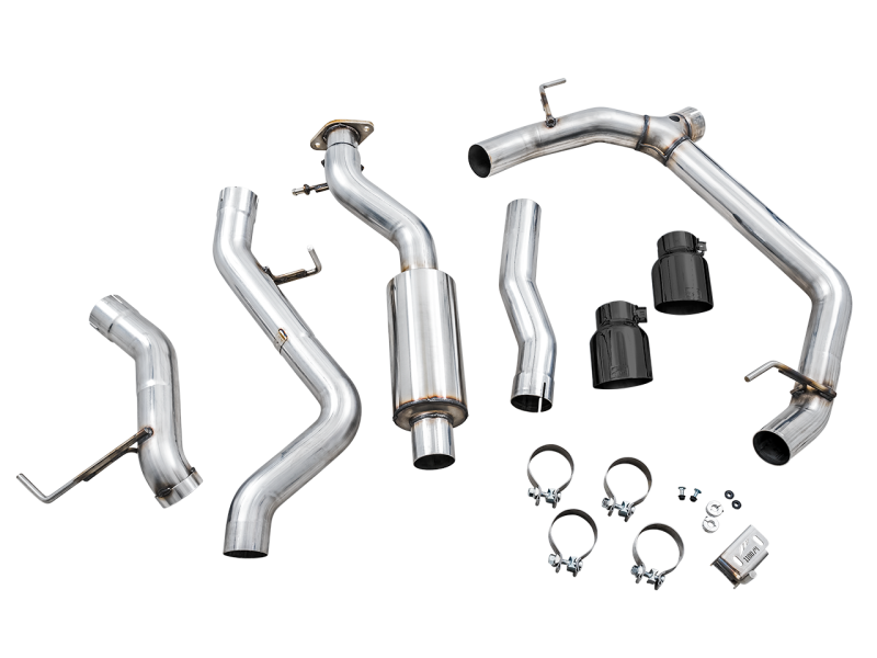 AWE Tuning 2021+ Ford Bronco 0FG Dual Rear Exit Exhaust w/Diamond Black Tips &amp; Bash Guard