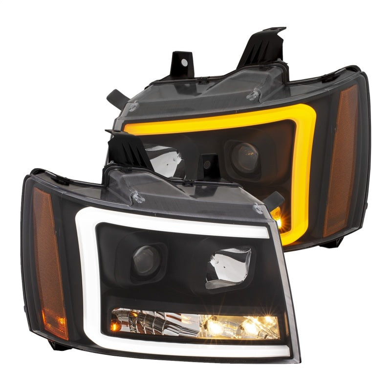 ANZO 07-14 Chevy Tahoe Projector Headlights w/ Plank Style Design Black w/ Amber