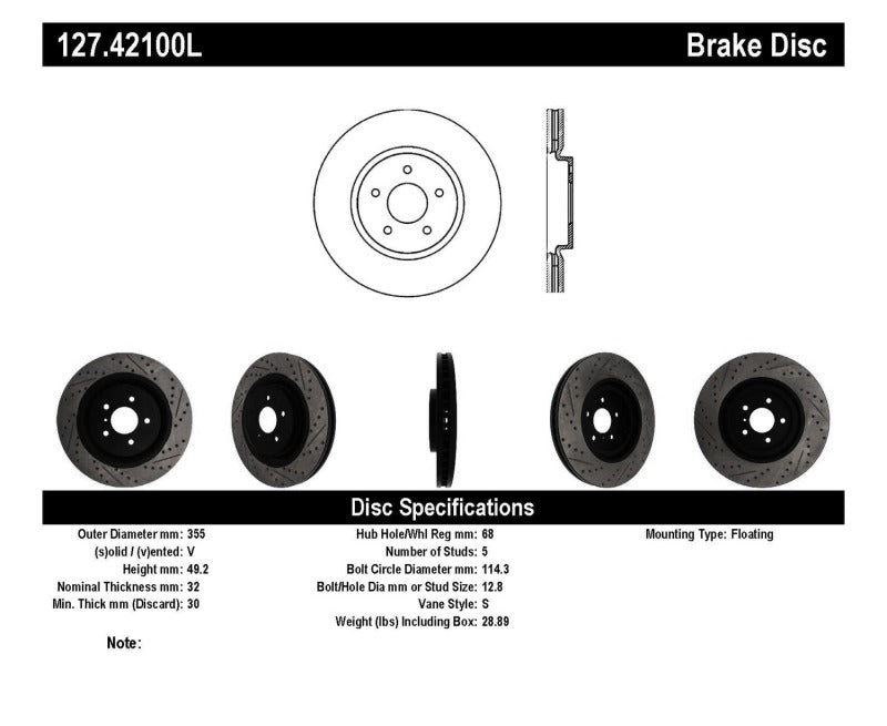 StopTech Infiniti G37 / Nissan 370Z SportStop Slotted &amp; Drilled Front Left Rotor