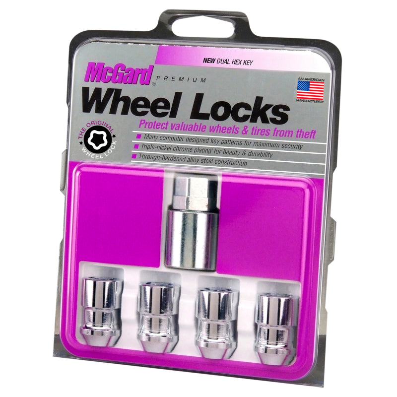 McGard Wheel Lock Nut Set - 4pk. (Cone Seat) M12X1.5 / 19mm &amp; 21mm Dual Hex / 1.46in. L - Chrome